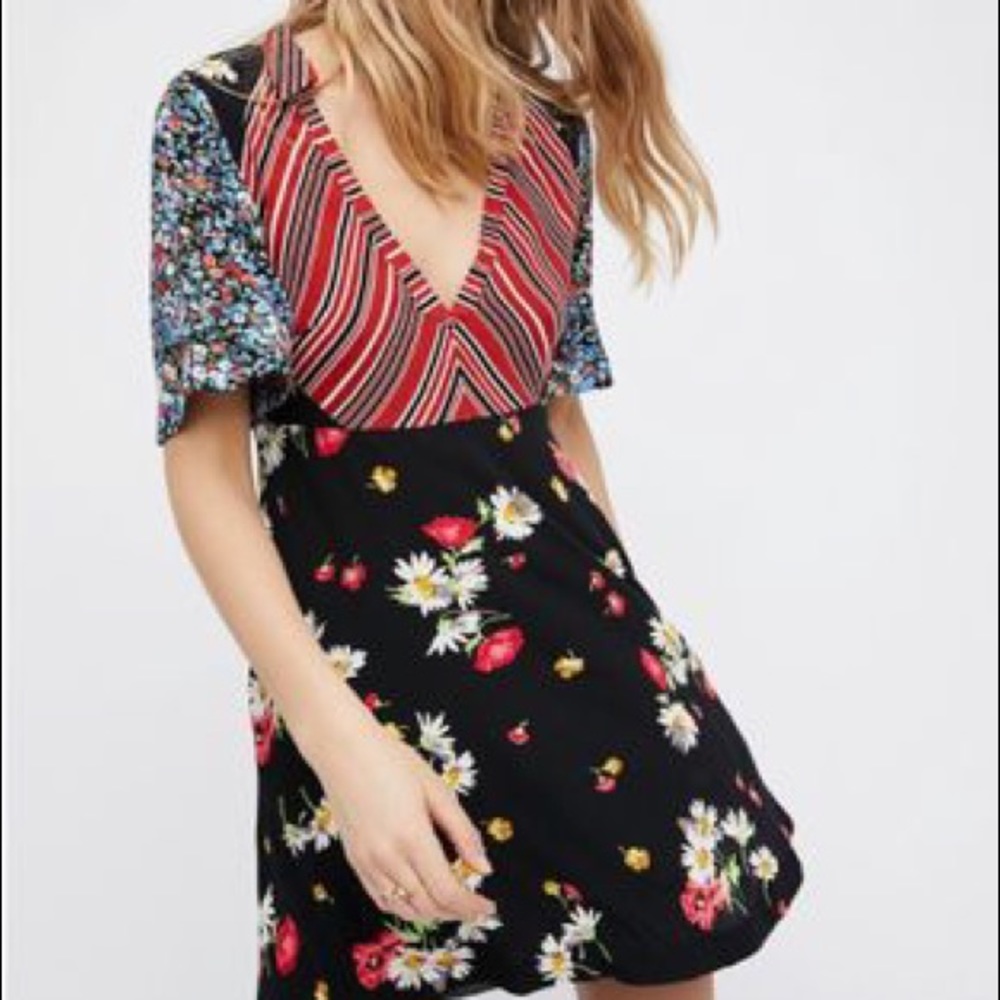 Free People Mix It Up Collared Floral Striped Dress Size 6